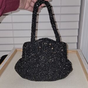 K&G Paris Charlet Bag Heavy Bead Flat Base Vintage Handbag Purse Hinged & Mirror